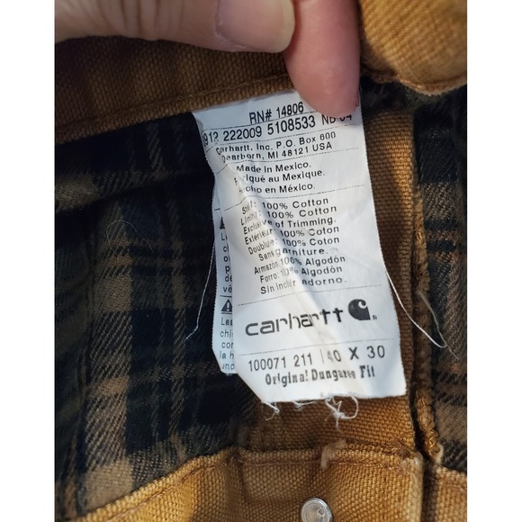 Carhartt Work Pants Mens 40x30 (38×29 act meas) Tan Double Knee Fit Flannel Line - Picture 3 of 9